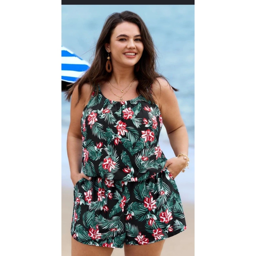 BLOOMCHIC 1 Pc Swimsuit Sz. 22-24 (3X) Jumper Romper Multicolor Floral